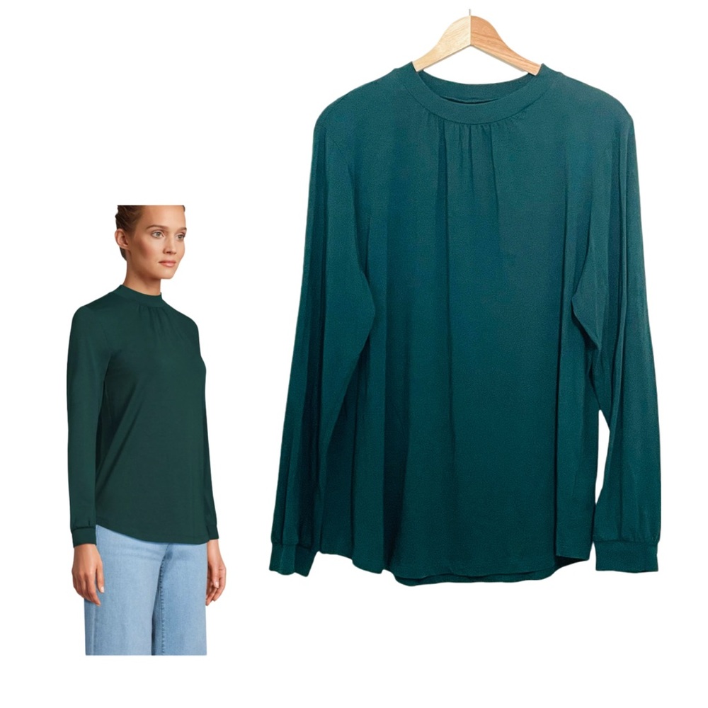 Lands' End Gathered Mockneck Top in Green Size 1X Casual Comfort